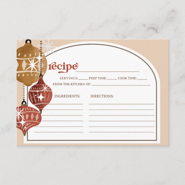 Retro Bauble Ornament Christmas Bridal Recipe red Enclosure Card (Front)