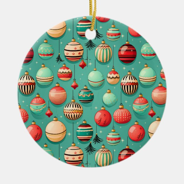 Retro Baubles Christmas Ceramic Tree Decoration (Front)