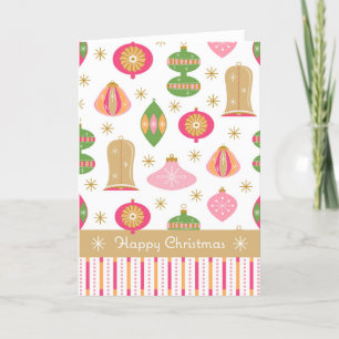 Retro Baubles / Ornaments Christmas Card -Pink