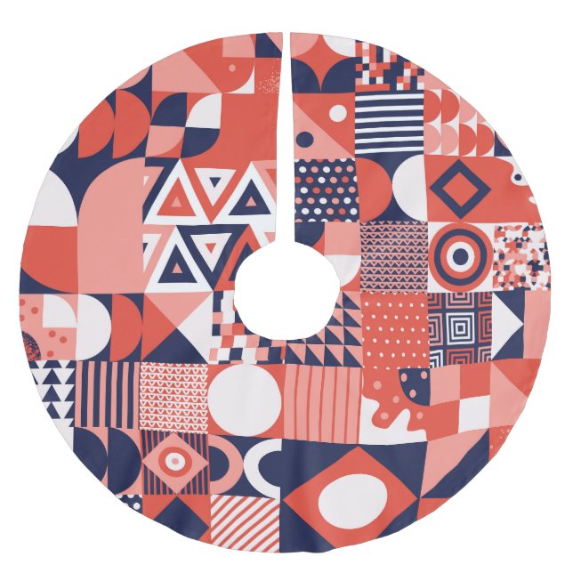 Retro Bauhaus design, colourful geometric. Brushed Polyester Tree Skirt (Front)