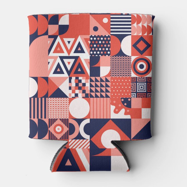 Retro Bauhaus design, colourful geometric. Can Cooler (Front)