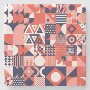 Retro Bauhaus design, colourful geometric. Stone Coaster