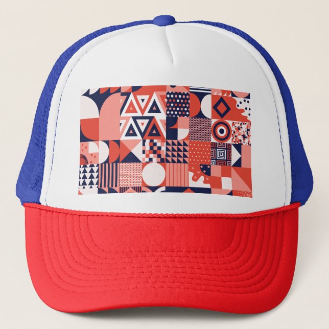 Retro Bauhaus design, colourful geometric. Trucker Hat (Front)