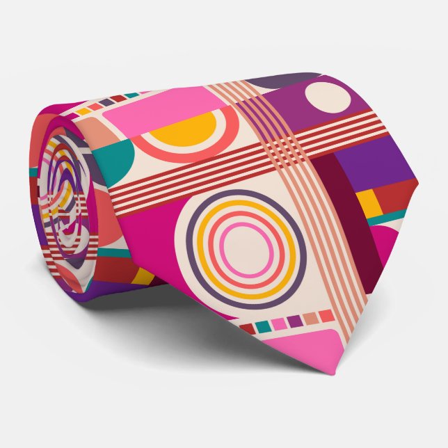 Retro Bauhaus Modern Art Abstract Pattern Tie (Rolled)