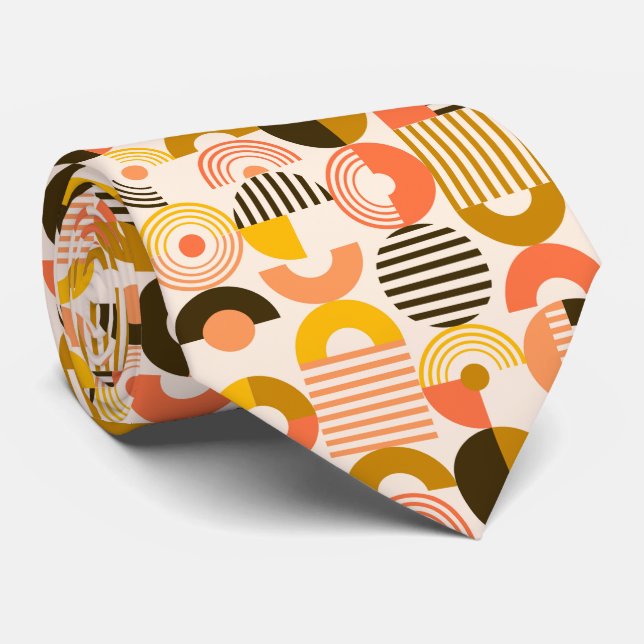 Retro Bauhaus Modern Art Circle Pattern Tie (Rolled)