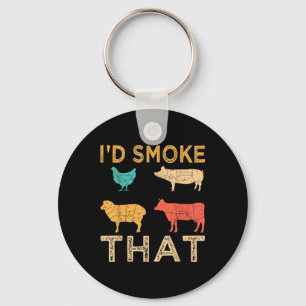 Retro Bbq Id Smoke That Barbeque Funny Grilling Gi Key Ring