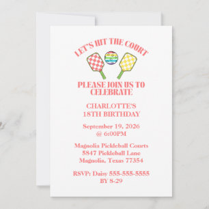 Retro Be Happy Face Pickleball Rainbow Birthday Invitation