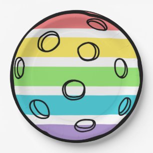 Retro Be Happy Face Pickleball Rainbow Birthday Paper Plate