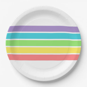 Retro Be Happy Face Pickleball Rainbow Birthday Paper Plate