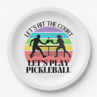 Retro Be Happy Pickleball Rainbow Birthday Paper Plate