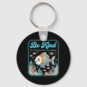 Retro Be Kind Fish Rainbow Autism Awareness SPED Key Ring