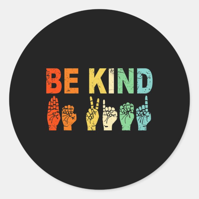 Retro Be Kind Hand Sign ASL Autism Awareness Men W Classic Round Sticker (Front)