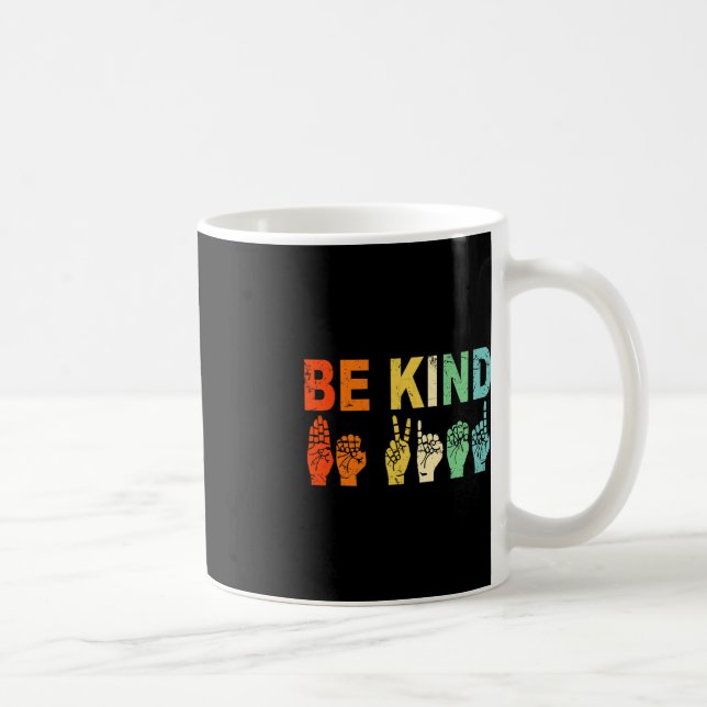 Retro Be Kind Hand Sign ASL Autism Awareness Men W Coffee Mug (Right)