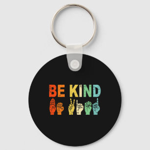 Retro Be Kind Hand Sign Asl Autism Awareness Men W Key Ring