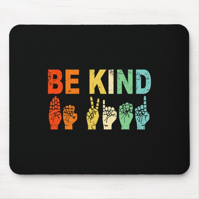 Retro Be Kind Hand Sign ASL Autism Awareness Men W Mouse Mat (Front)