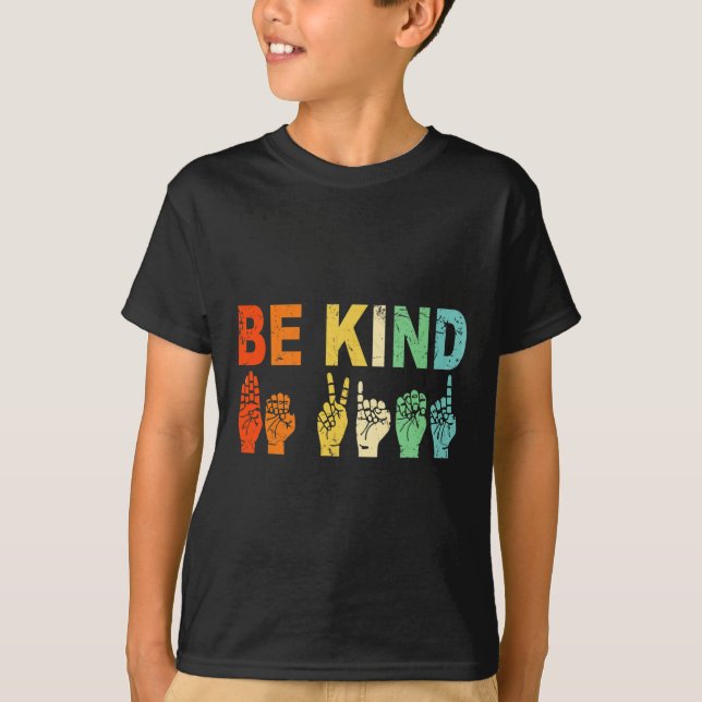 Retro Be Kind Hand Sign ASL Autism Awareness Men W T-Shirt (Front)