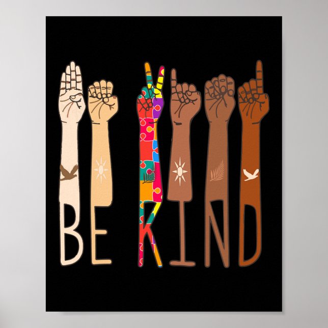 Retro Be Kind Hand Sign Language ASL Puzzle Autism (Front)