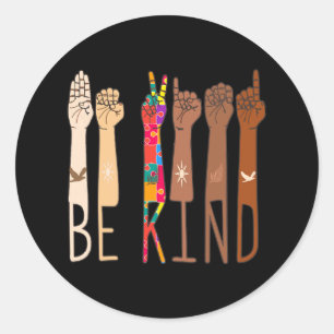 Retro Be Kind Hand Sign Language ASL Puzzle Autism Classic Round Sticker
