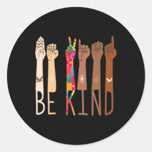 Retro Be Kind Hand Sign Language Asl Puzzle Autism Classic Round Sticker