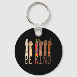 Retro Be Kind Hand Sign Language ASL Puzzle Autism Key Ring