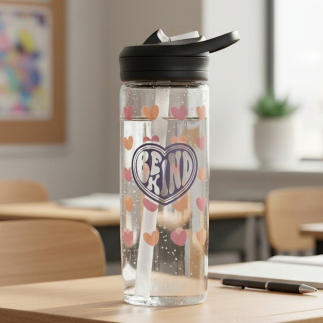 Retro Be Kind Heart Pattern Water Bottle (Creator Uploaded)