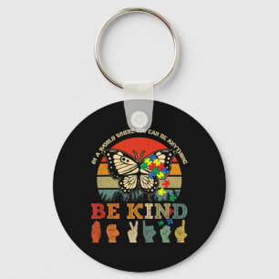 Retro Be Kind Puzzle Butterfly ASL Teacher Autism Key Ring
