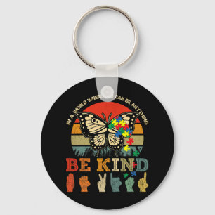Retro Be Kind Puzzle Butterfly Asl Teacher Autism Key Ring