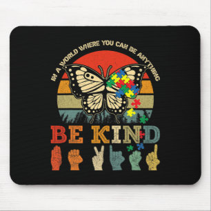 Retro Be Kind Puzzle Butterfly ASL Teacher Autism Mouse Mat