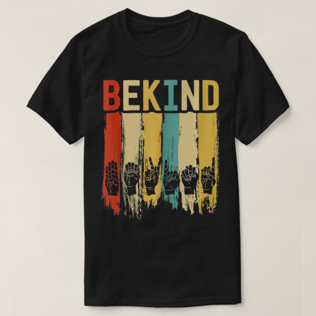 Retro Be Kind Sign Language  For Men Deaf Awarenes T-Shirt (Design Front)