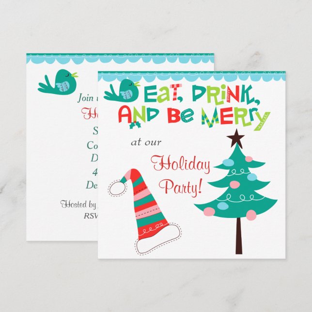 Retro Be Merry Typography Holiday Party Invitation (Front/Back)