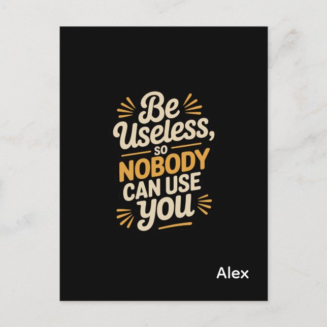 Retro Be Useless Funny Quote postcard (Front)