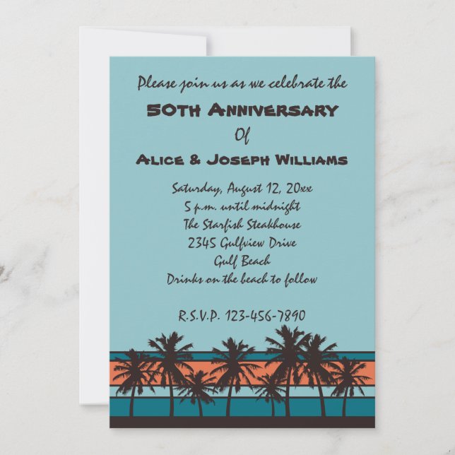 Retro Beach 50th Anniversary Party Invitations (Front)