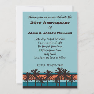 Retro Beach Anniversary Party Invitations