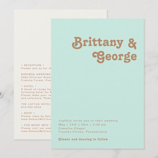 Retro Beach | Aqua All In One Wedding Invitation (Front/Back)