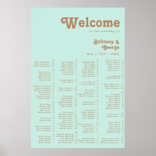 Retro Beach   Aqua Alphabetical Seating Poster