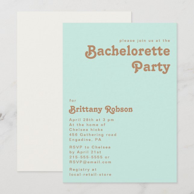 Retro Beach | Aqua Bachelorette Party Invitation (Front/Back)