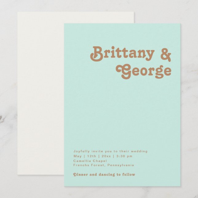 Retro Beach | Aqua Casual Wedding Invitation (Front/Back)