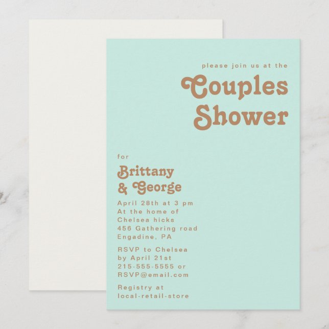 Retro Beach | Aqua Couples Shower Invitation (Front/Back)