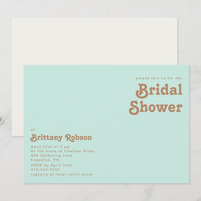Retro Beach | Aqua Horizontal Bridal Shower Invitation (Front/Back)