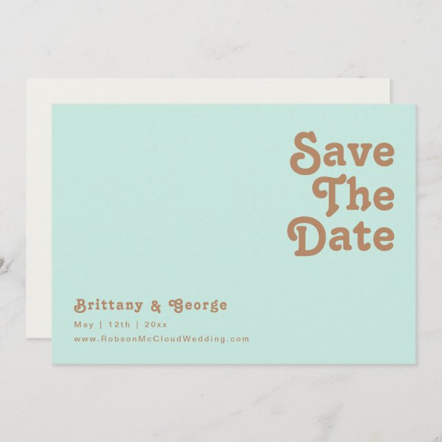 Retro Beach | Aqua Horizontal Save The Date (Front/Back)