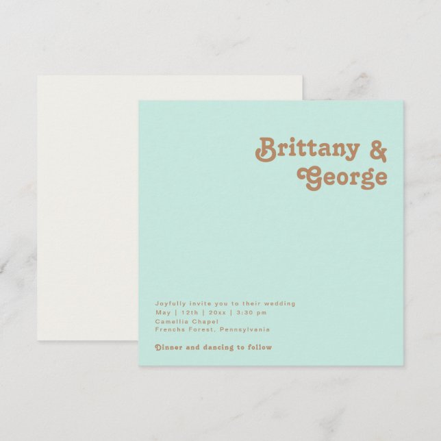Retro Beach | Aqua Square Wedding Invitation (Front/Back)