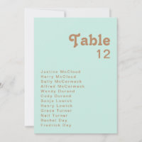 Retro Beach | Aqua Table Number Chart