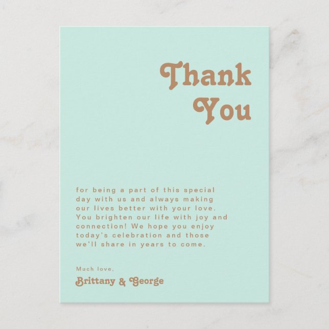 Retro Beach | Aqua Table Thank You Card (Front)