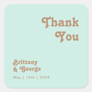 Retro Beach   Aqua Thank You Wedding Favour Square Sticker
