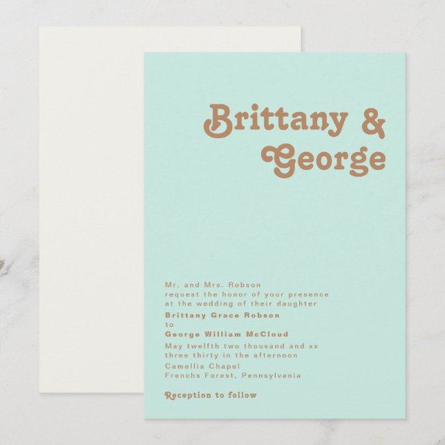 Retro Beach | Aqua Traditional Wedding Invitation (Front/Back)