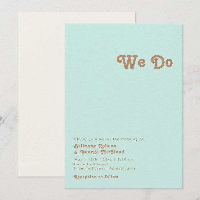 Retro Beach | Aqua We Do Wedding Invitation (Front/Back)