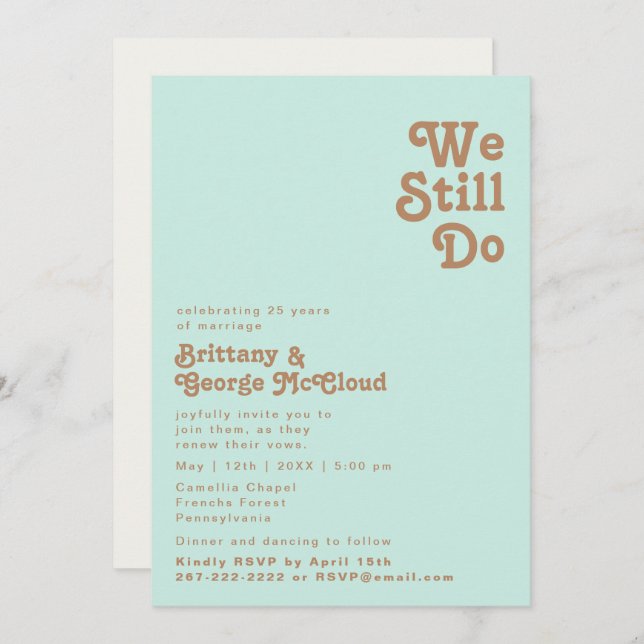 Retro Beach | Aqua We Still Do Vow Renewal Invitation (Front/Back)