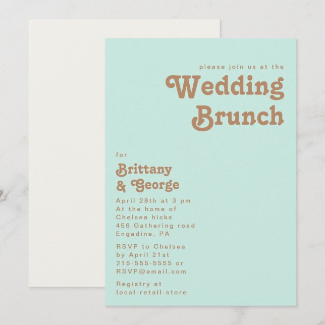 Retro Beach | Aqua Wedding Brunch Invitation (Front/Back)