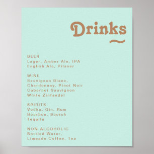 Retro Beach   Aqua Wedding Drinks Menu Sign