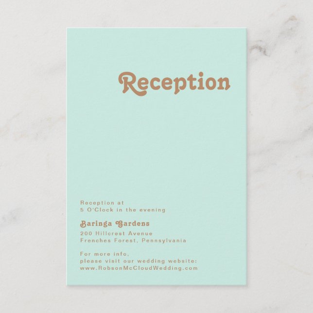 Retro Beach | Aqua Wedding Reception Card (Front)